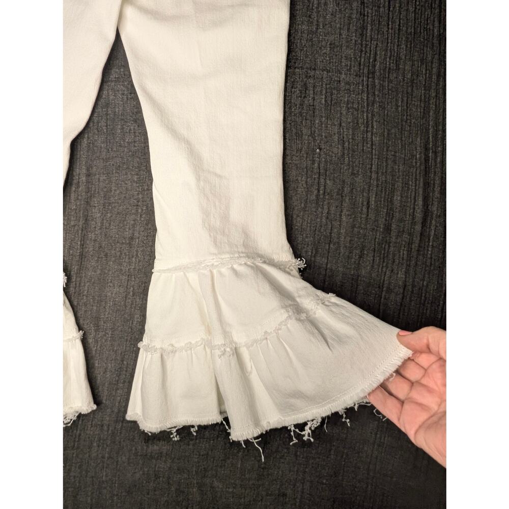 Cinq à Sept White Petal Ethel Ruffle Cuff Denim Flare Jeans Sz 6 Bridal Brunch - Picture 5 of 16